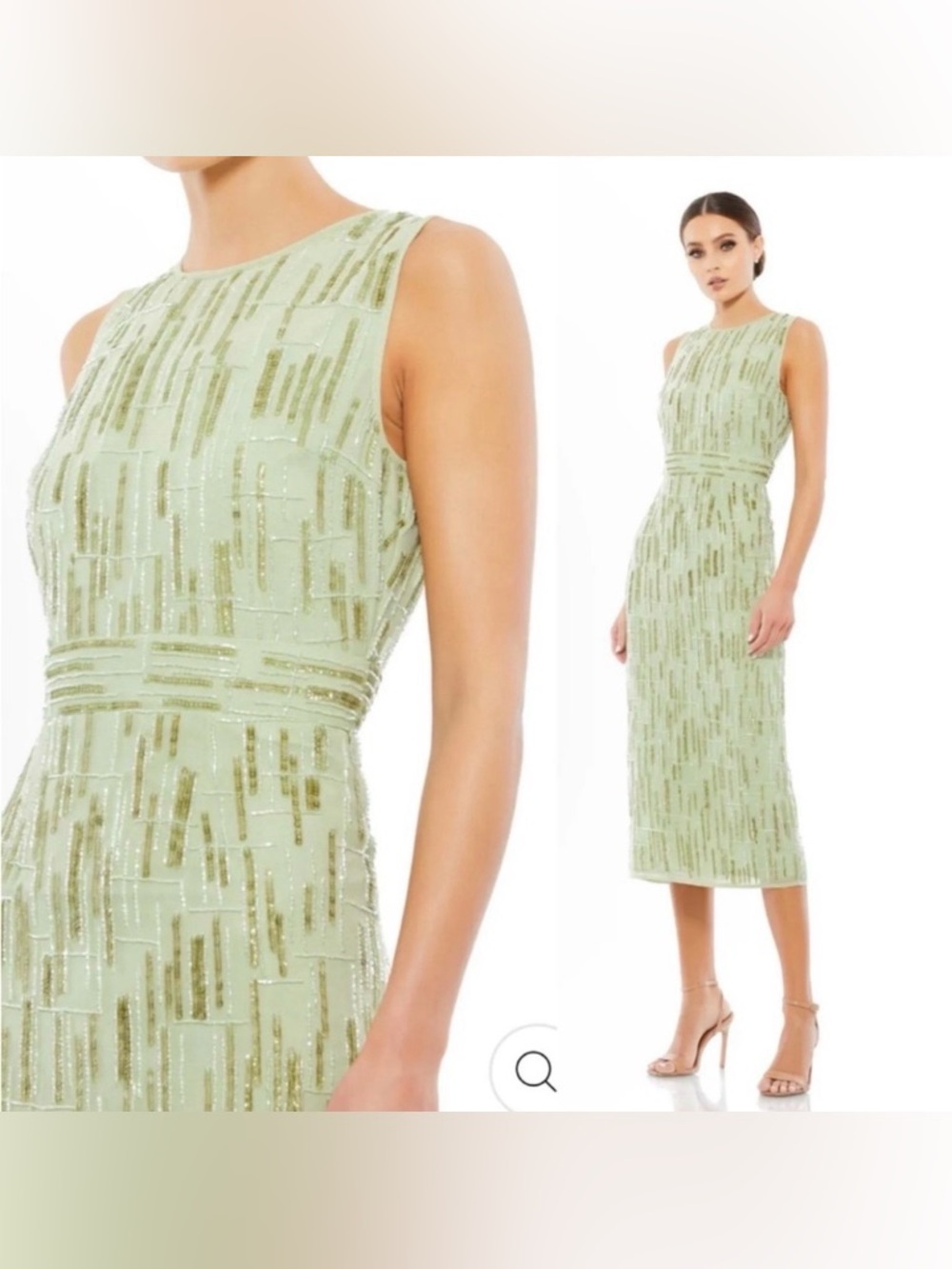 Mac DUGGAL Abstract Beaded Sleeveless Midi Sheath Dress Sz 4 Sage Green NWT $298